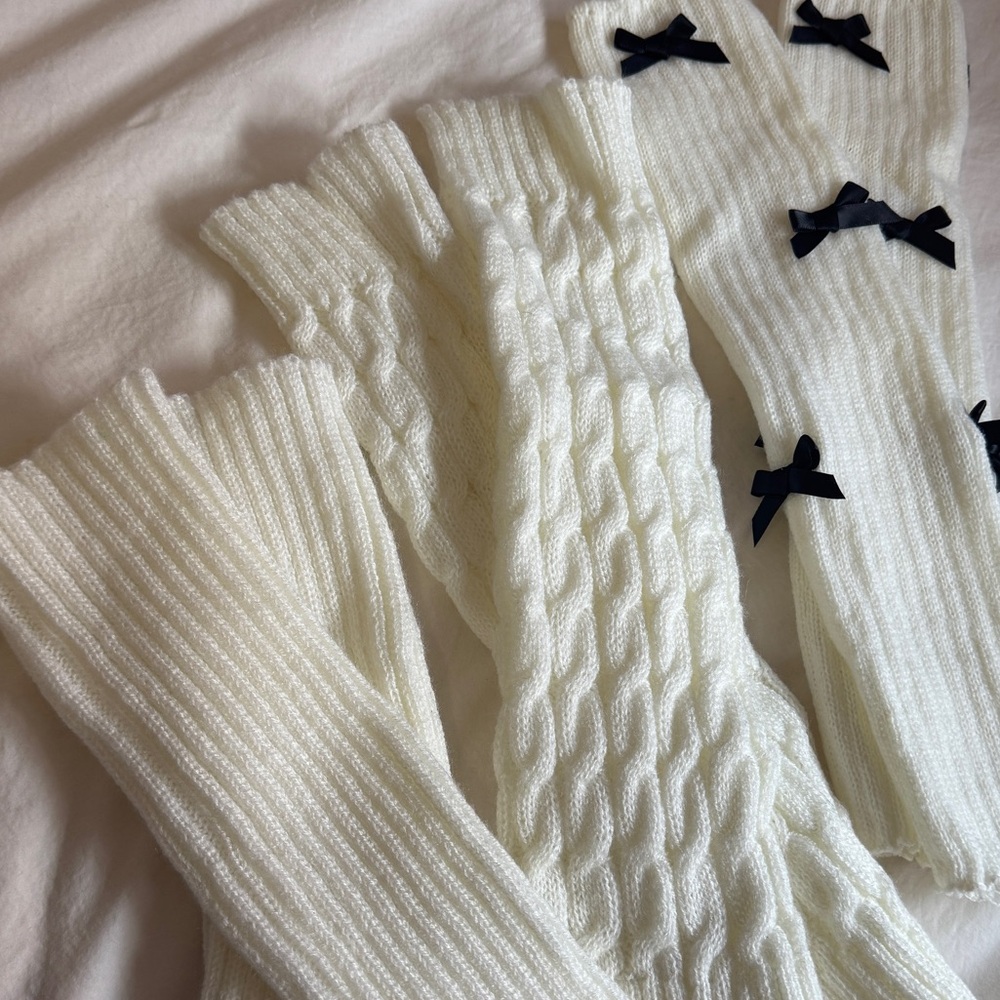 3 pair cute ballet core coquette white leg warmers bow